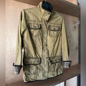 Barbour Tan Utility Jacket with Plaid Cuffs